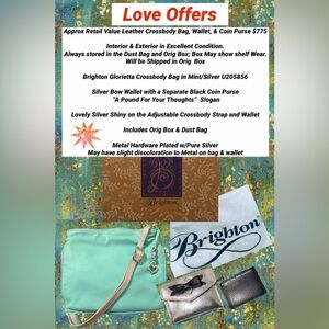 Brighton Glorietta Crossbody Bag Wallet Bow &Coin Purse Silver Adornment Leather